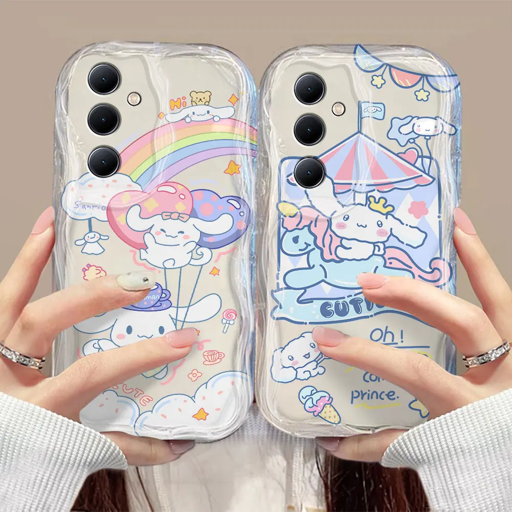 Cute Cinnamoroll 3D Wave Phone Case For OPPO Reno 11 F 8 T 7 Z 6 5 4 Pro F23 F11 F9 4G 5G Soft Silicone Back Cover