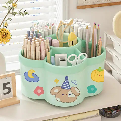Rotating Pen Holder Desk Organizers Large Capacity Pen Storage Box Cosmetic Brush Organization Box Study Dormitory Accessories
