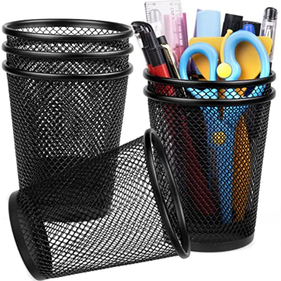 

Mesh Pencil Holder Metal Pen Cup Black for Desk, 6 Pack Office Desk Organizer for Business, School and Home