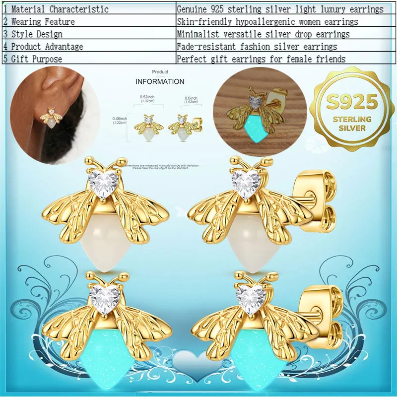 100% Genuine 925 Sterling Silver Gold Plated Earrings Hypoallergenic Stylish Jewelry for Ladies Ideal Gift for Loved Ones
