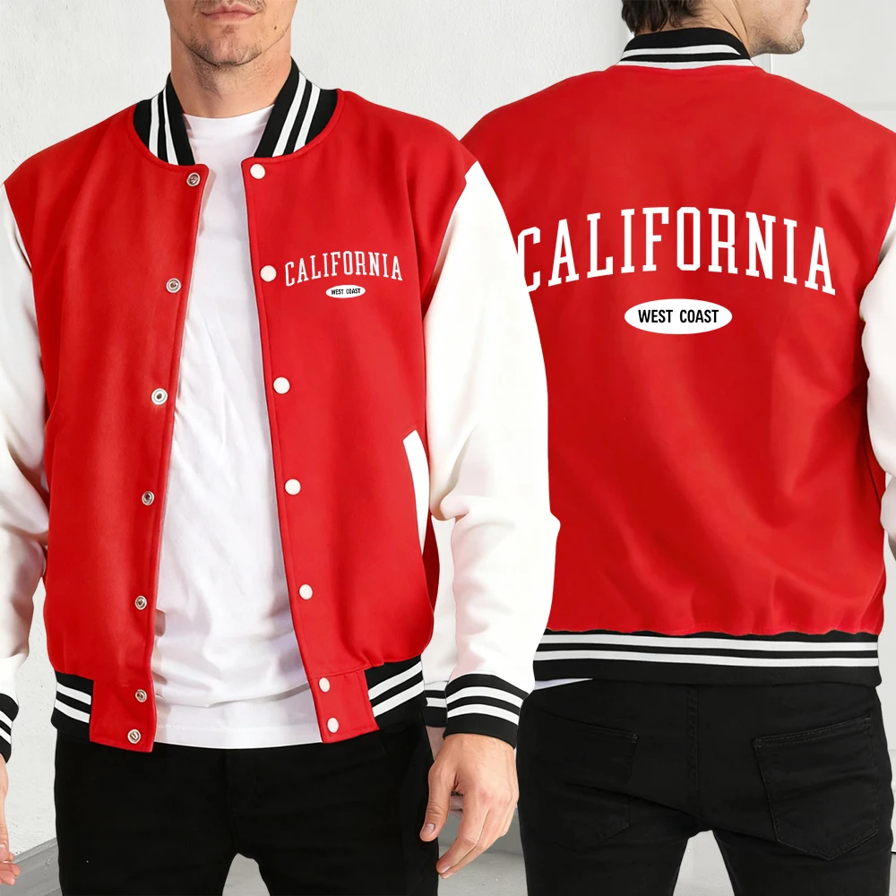 

In The California West Printing Jacket Men Autumn Loose Baseball Jersey Casual Fleece Streetwear Unisex American Button Coat