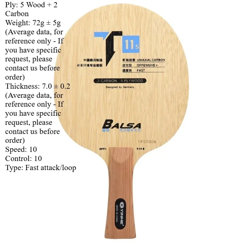 

Настольная теннисная ракетка YINHE T-11S: легкое основание из бальзы и карбона, оригинальный дизайн Galaxy, для спорта