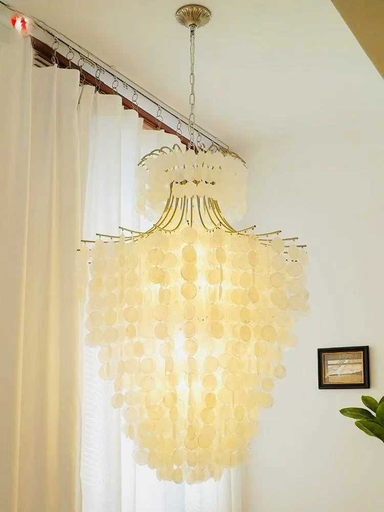

American style Shell Milky white lampshade LED Glass Chandelier lustre Ceiling Home interior lighting for dining room luminaire