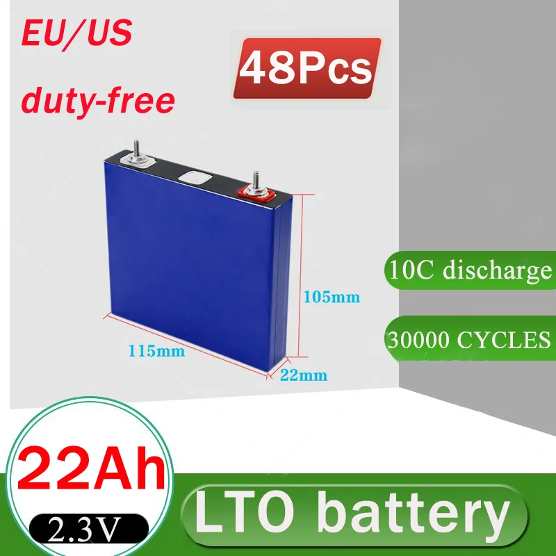 New 2.3V 20Ah 2.3V 22Ah Lithium Titanate Battery LTO 10C Discharge 30000 Cycles DIY 12V 24V Low Temperature Resistant Battery