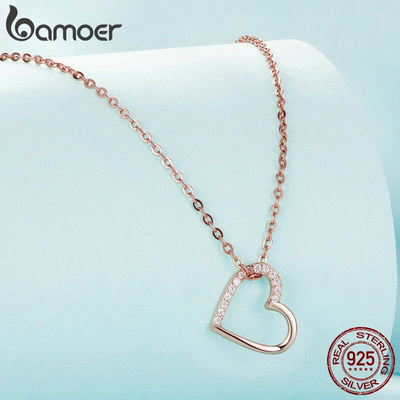 2024 Genuine 925 Sterling Silver The shape of love Chain Necklace for Women, Godl Plated Heart Necklace 3 Color 18.11''