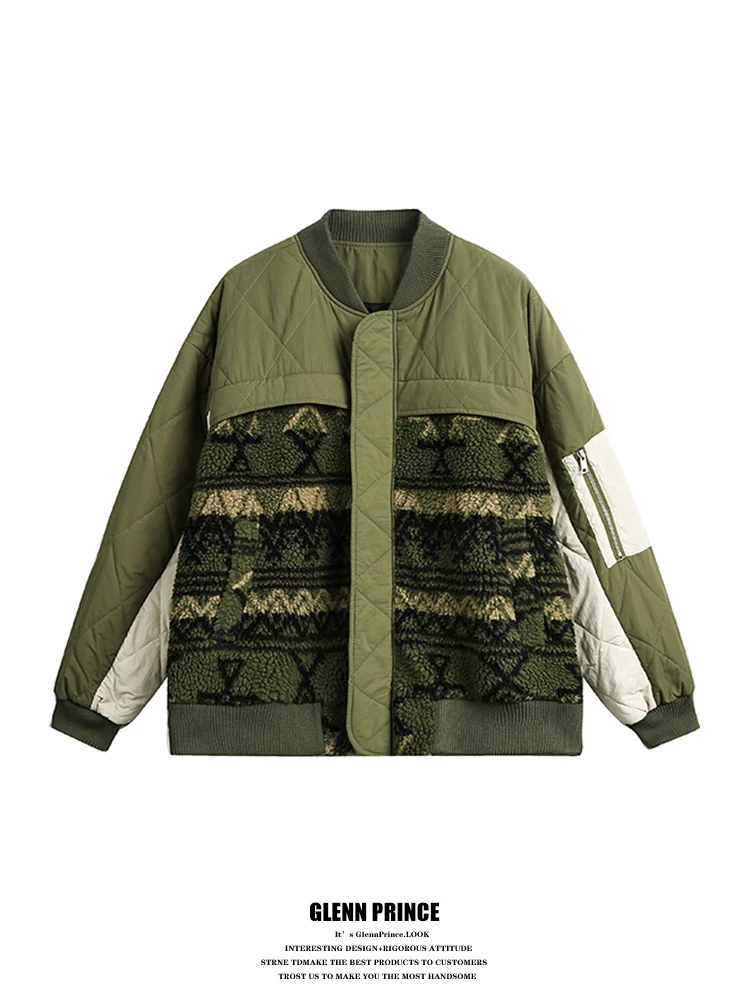 

GPstudio American Sle Spliced Lamb Velvet Camouflage New Snow Cotton Men's Jaet Winter Baseball Sle Thiened Warm Coat