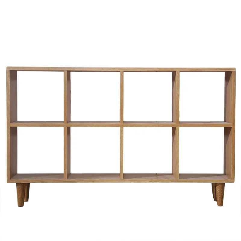 

Oak bookshelf floor-to-ceiling solid wood lattice cabinet Japanese-style bookcase partition shelf simple living room display