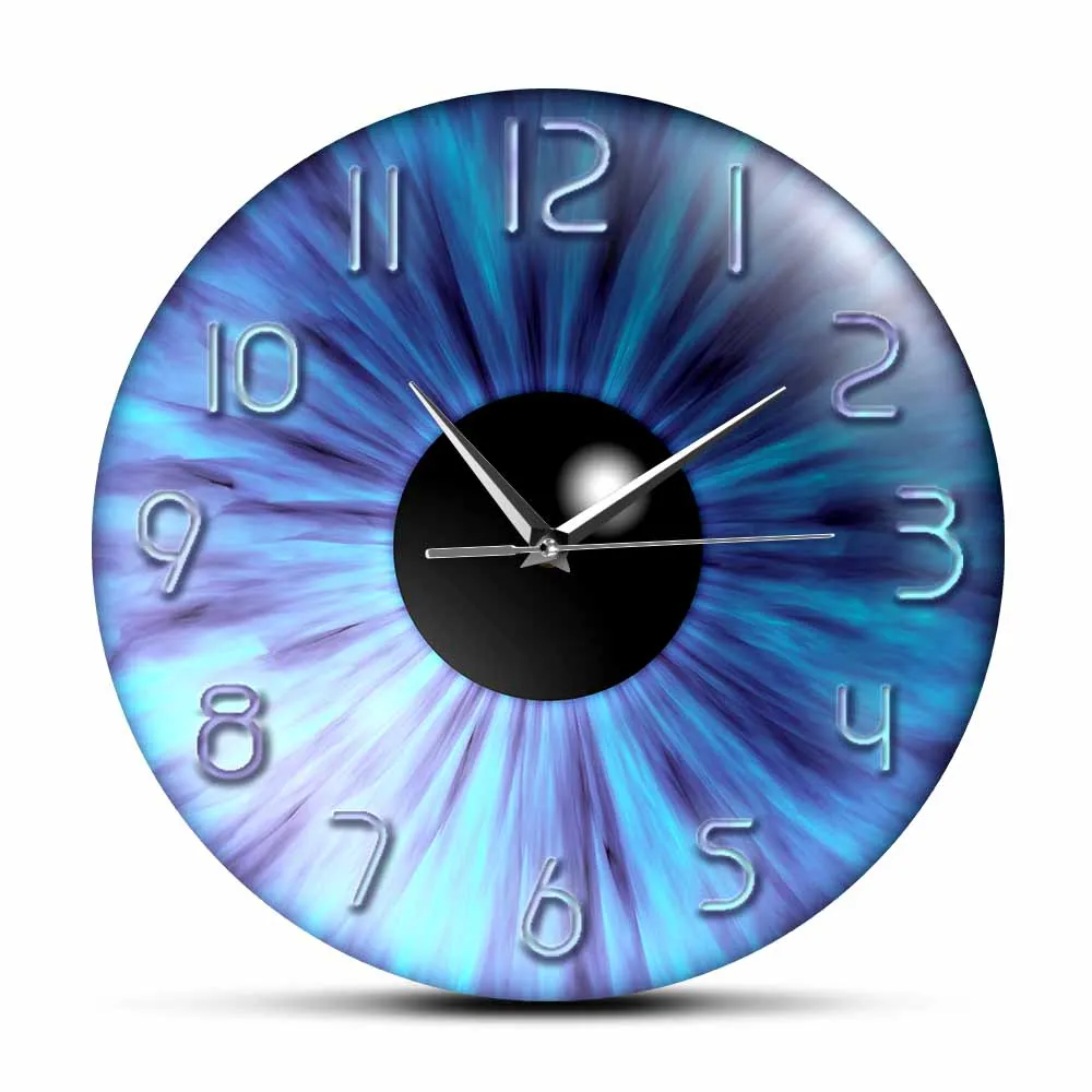 Eyeball Iris Pupil Optician Print Wall Clock Eye Doctor Office Decor Clock Optical Artwork Blue Wall Watch Ophthalmologist Gift