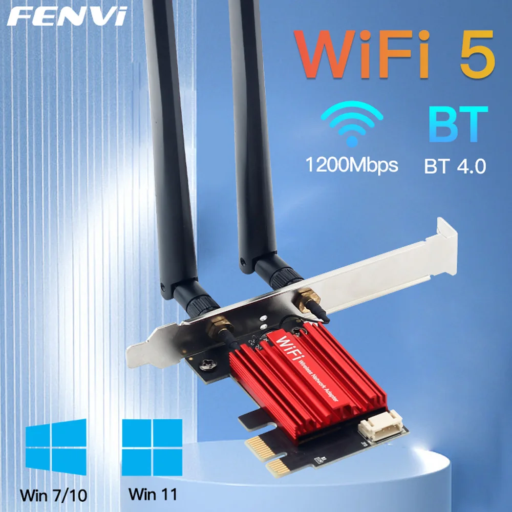 FENVI WiFi 5 PCI-E อะแดปเตอร์ไร้สายการ์ดเครือข่าย AC1200 Dual Band 2.4G/5GHz 802.11AC สําหรับบลูทูธ 4.0 เดสก์ท็อปแล็ปท็อป Windows 10