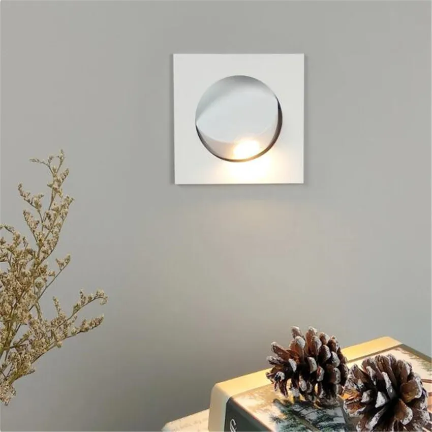 Embedded LED Wall Lamp, 360 Degree Rotation, Adjustable Angle, Hidden Recessed, Bedside Light, Folding Switch, Aisle Stair Sconc