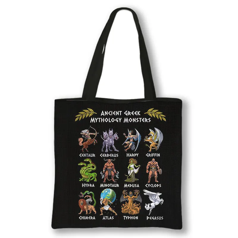 Greek Mythology Gods Print Shoulder Bag Women Athena Centaur Totes Bags Large Capacity Ladies Handbag Reusable Shopper Bags Gift