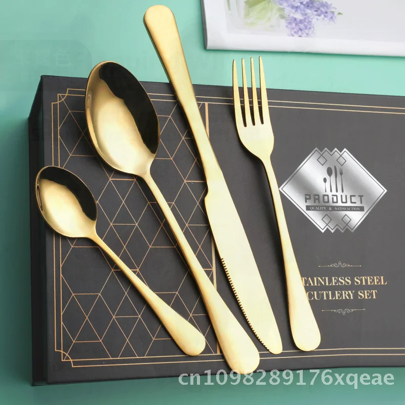 

24 Piece Stainless Steel Tableware Set Super Dazzling Titanium Plated Steak Knife Dessert Spoon Fork Silver Rose Gold Options