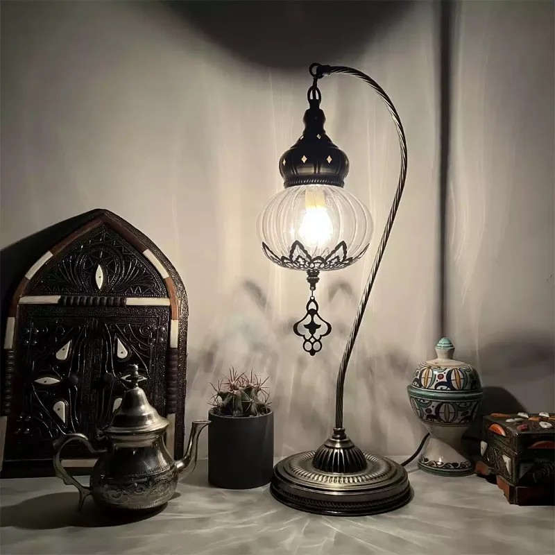 Everbright Store Vintage Exotic Glass Desk Lamp Bedroom Living Room Restaurant Hotel Homestay Cafe Desk Lamp