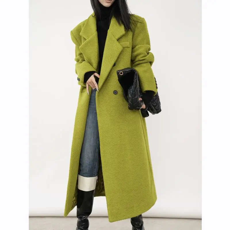 

Coat women's autumn and winter new temperament loose and thin medium and long thickened woolen coat tide