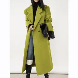 Coat women's autumn and winter new temperament loose and thin medium and long thickened woolen coat tide