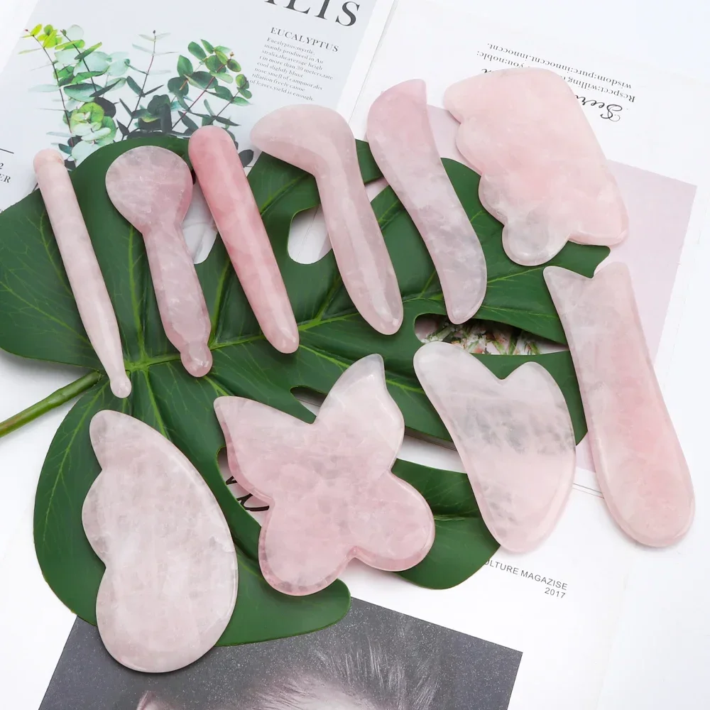 

5pcs Rose Quartz Jade Stone More Shaped Gua Sha Scraper Massage Handmade Guasha Board Anti Wrinkle Skin Care Gouache Scraper