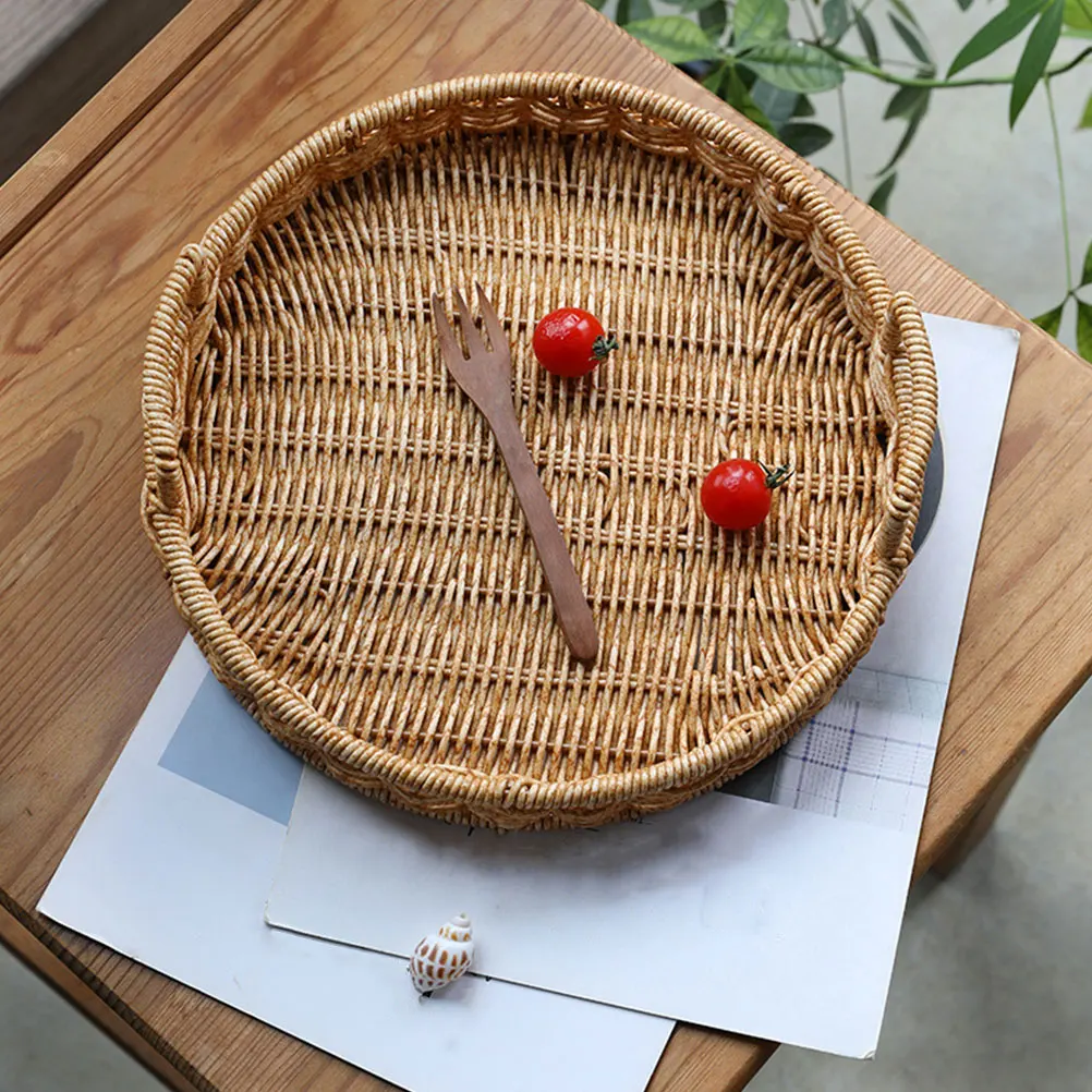 

Round Woven Bread Basket Large Size Home Kitchen Counter Tray for Fruit Snacks Storage Container Round Serving Baskets