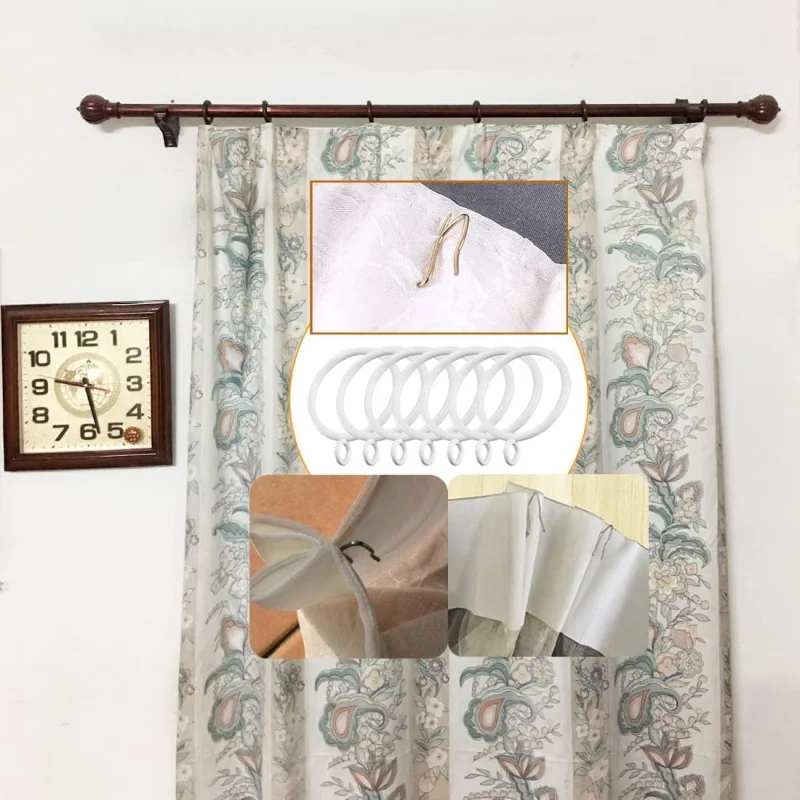 28pcs 1.5-Inch Inner Diameter Drapery Eyelet Sliding Curtain Rings with Pin-on Drapery Hook Curtain Hooks (White)
