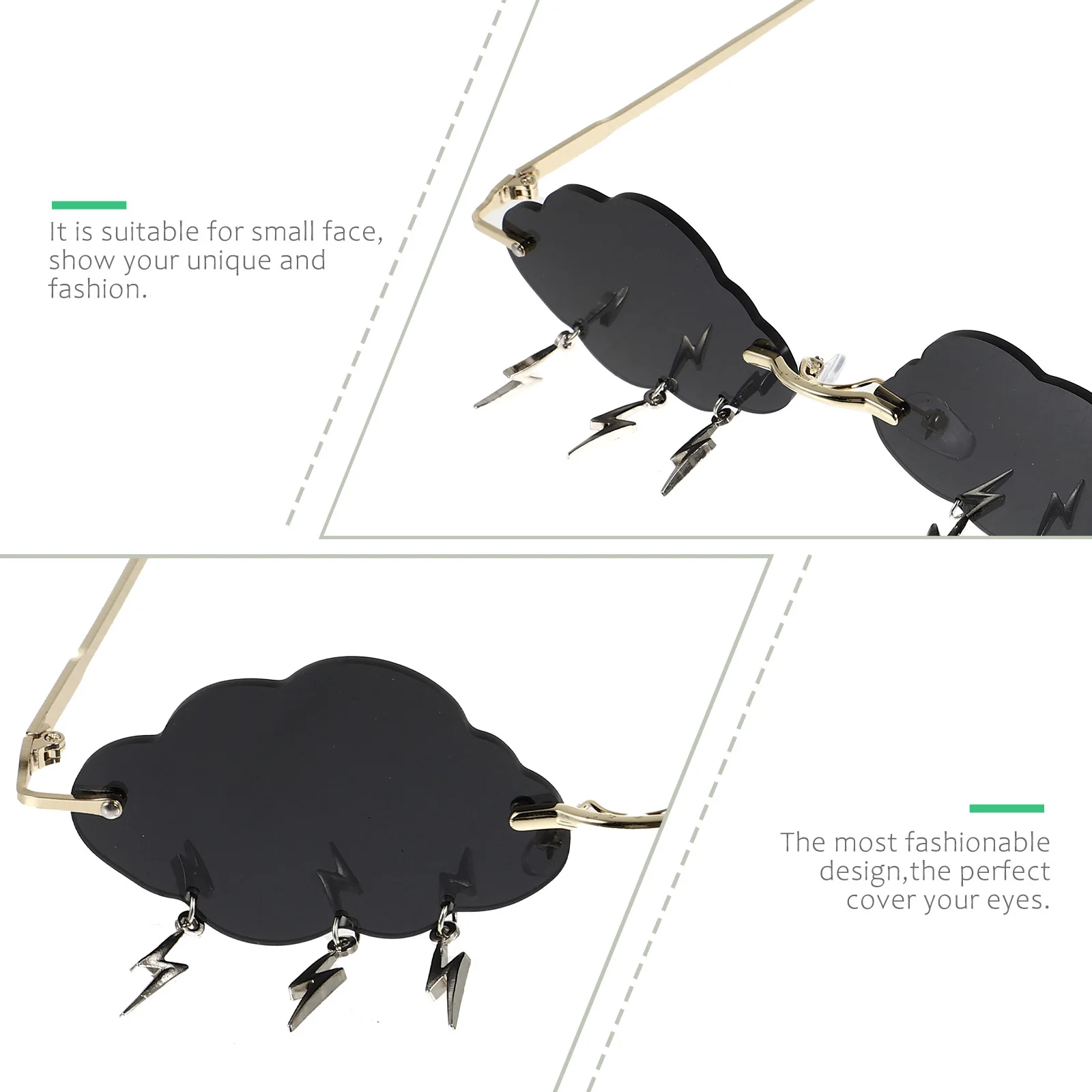 1Pair Sunglasses Unique Cloud Tear Shape Stylish Rimless Glasses Ideal for Party Photo Booth Fun Props