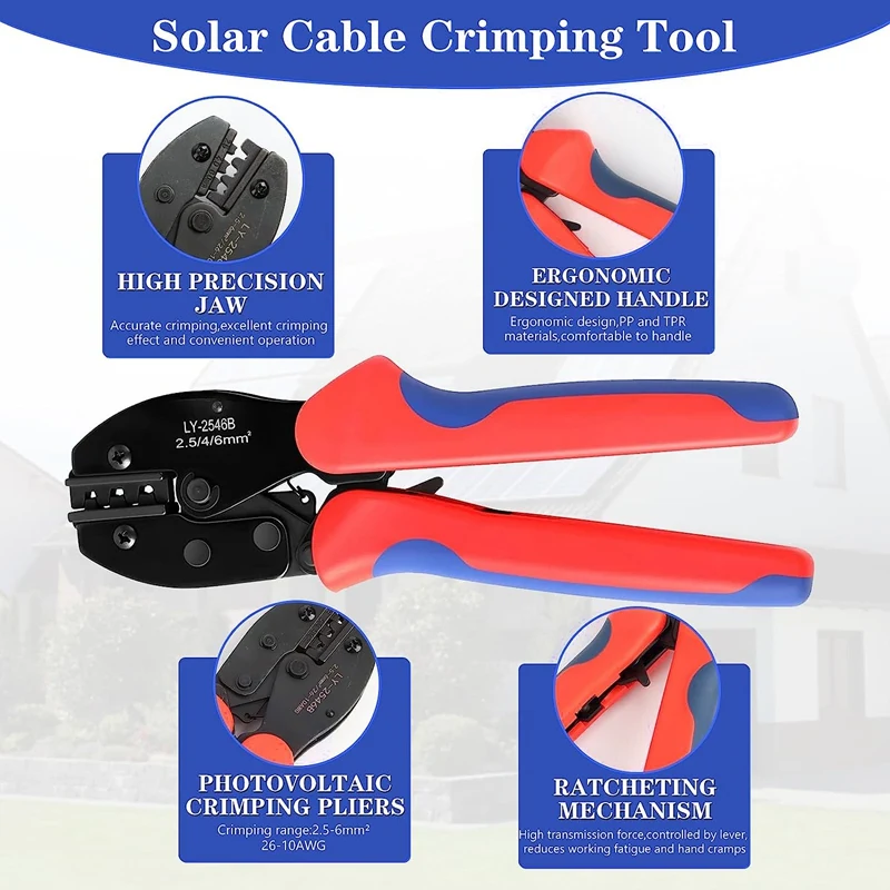 Solar Crimping Pliers Crimp Set For 2.5/4/6Mm² Solar Panel PV Cable, 6 Pairs Of Male/Female Solar Plug