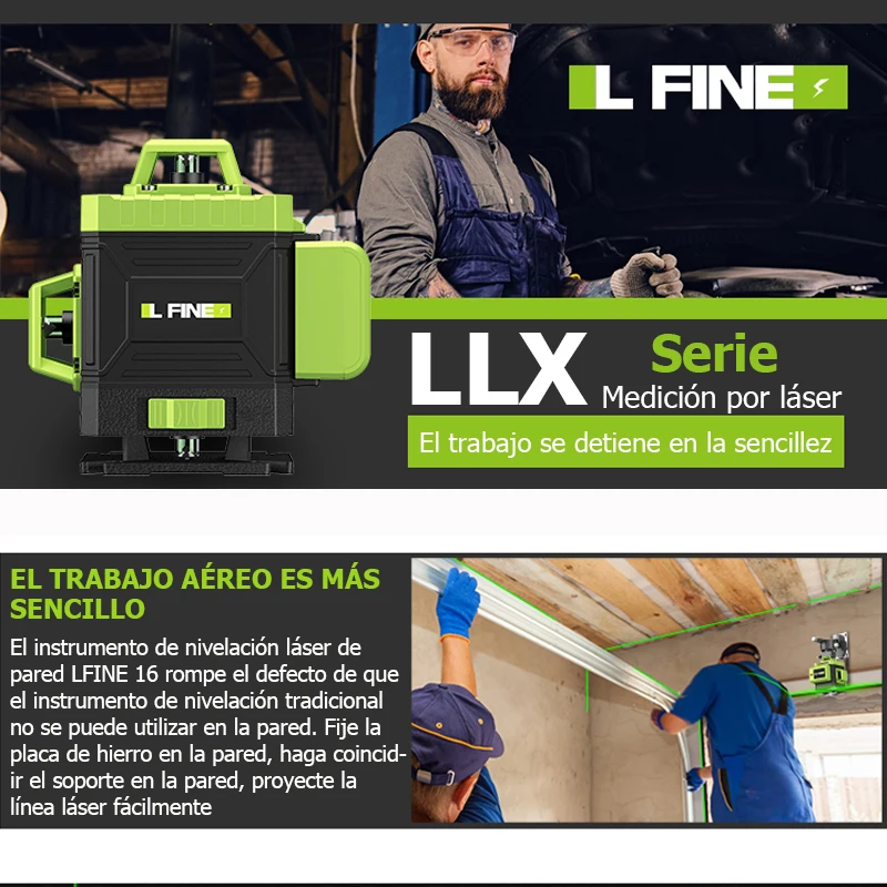 Línea láser de 16 líneas, nivel verde, Línea Verde, nivel automático 360, Horizontal y Vertical, Rayo Verde ultrapotente, multifunción