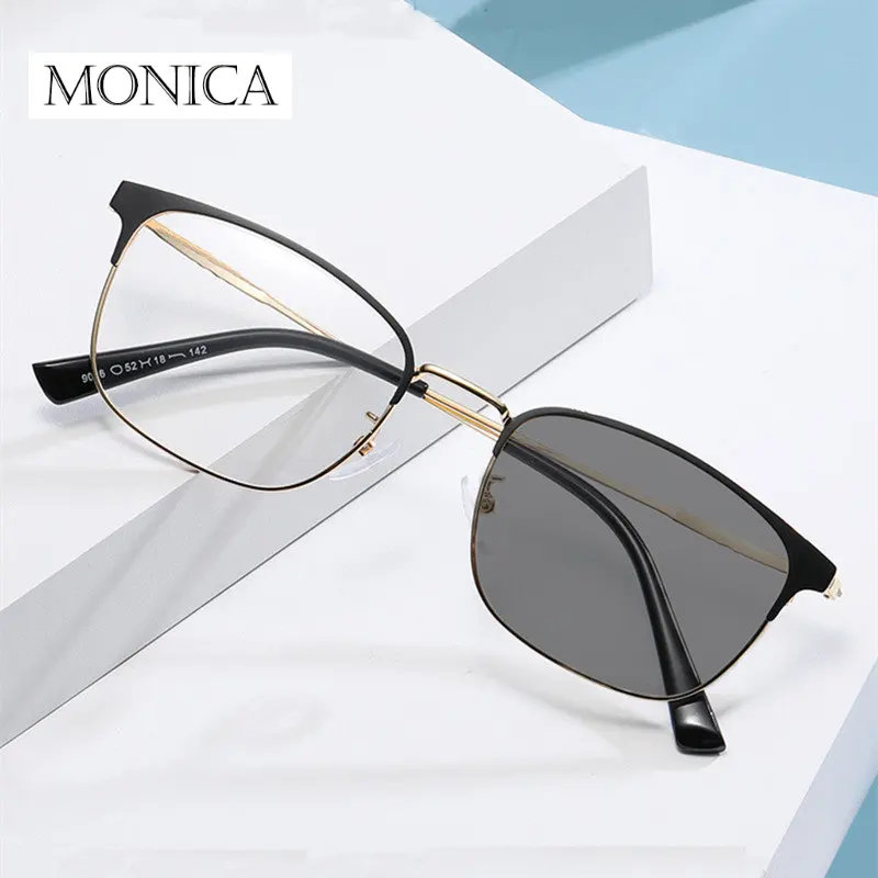 New Square Photochromic Grey & Anti Blue Ray Glasses, Women Sunglasses Men's Blue Rays Blocking Eyeglass for Computer A9016