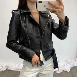 PB&ZA women's 2024 new fashion street style zipper imitation leather motorcycle jacket leather coat 3046/029