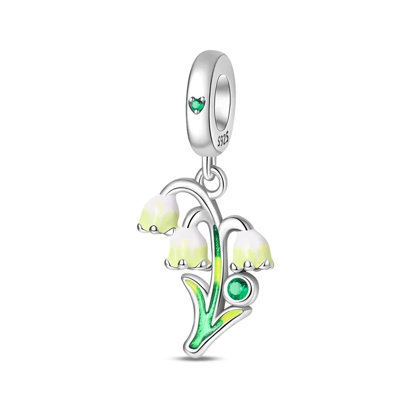 

925 Sterling Silver Fresh Lily Charms Pendant Shining CZ Zircon Dangle Fit Original Bracelet DIY Women Jewelry