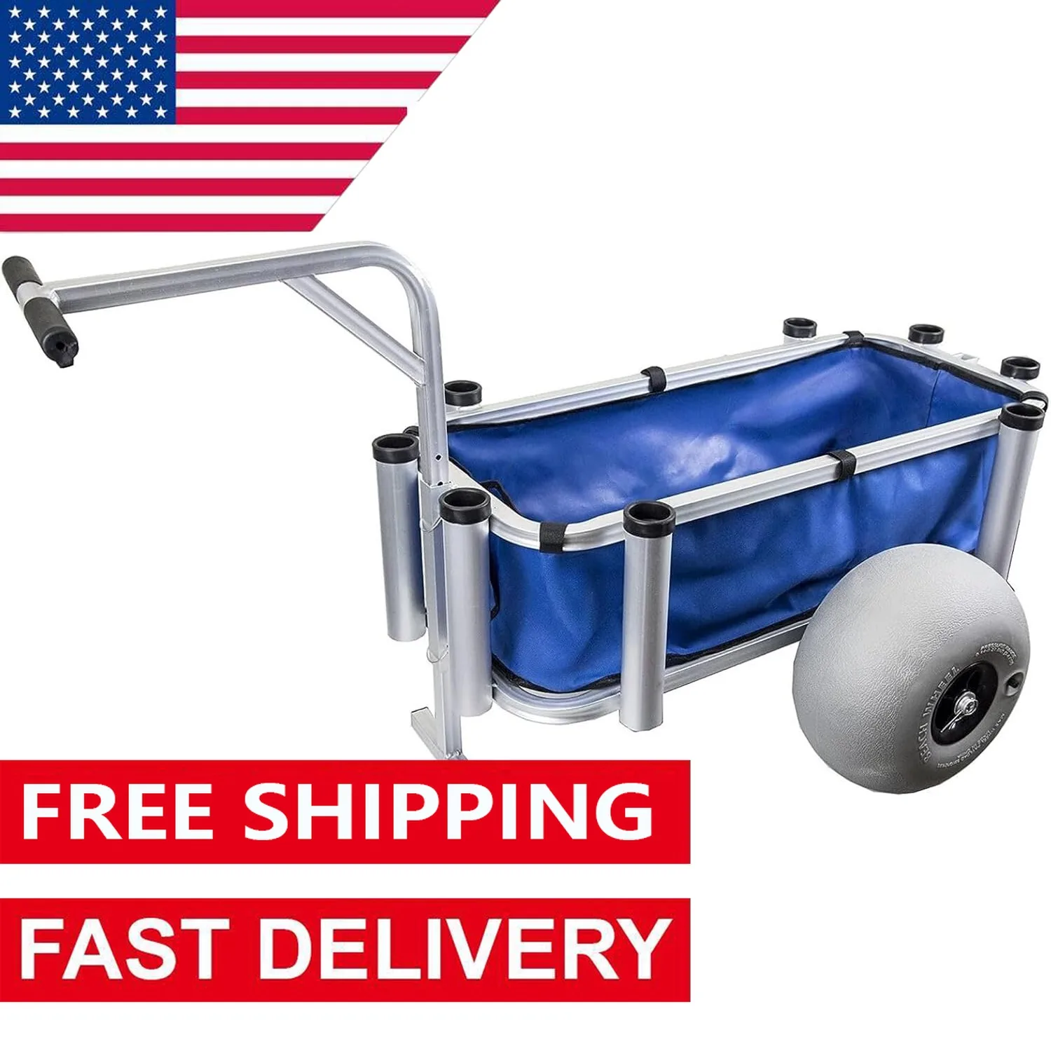 

Outdoor Heavy Duty Aluminum Fishing Cart/Beach Cart with Large Wheels, Camping, 35"x 16" Basket, Anti-Corrosion, Heavy Duty