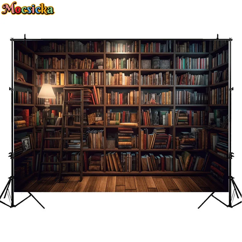 Bookshelf Backdrops Vintage Bookcase Magic Books Library Photography Background Baby Kids Birthday Cake Smash Photo Studio Props