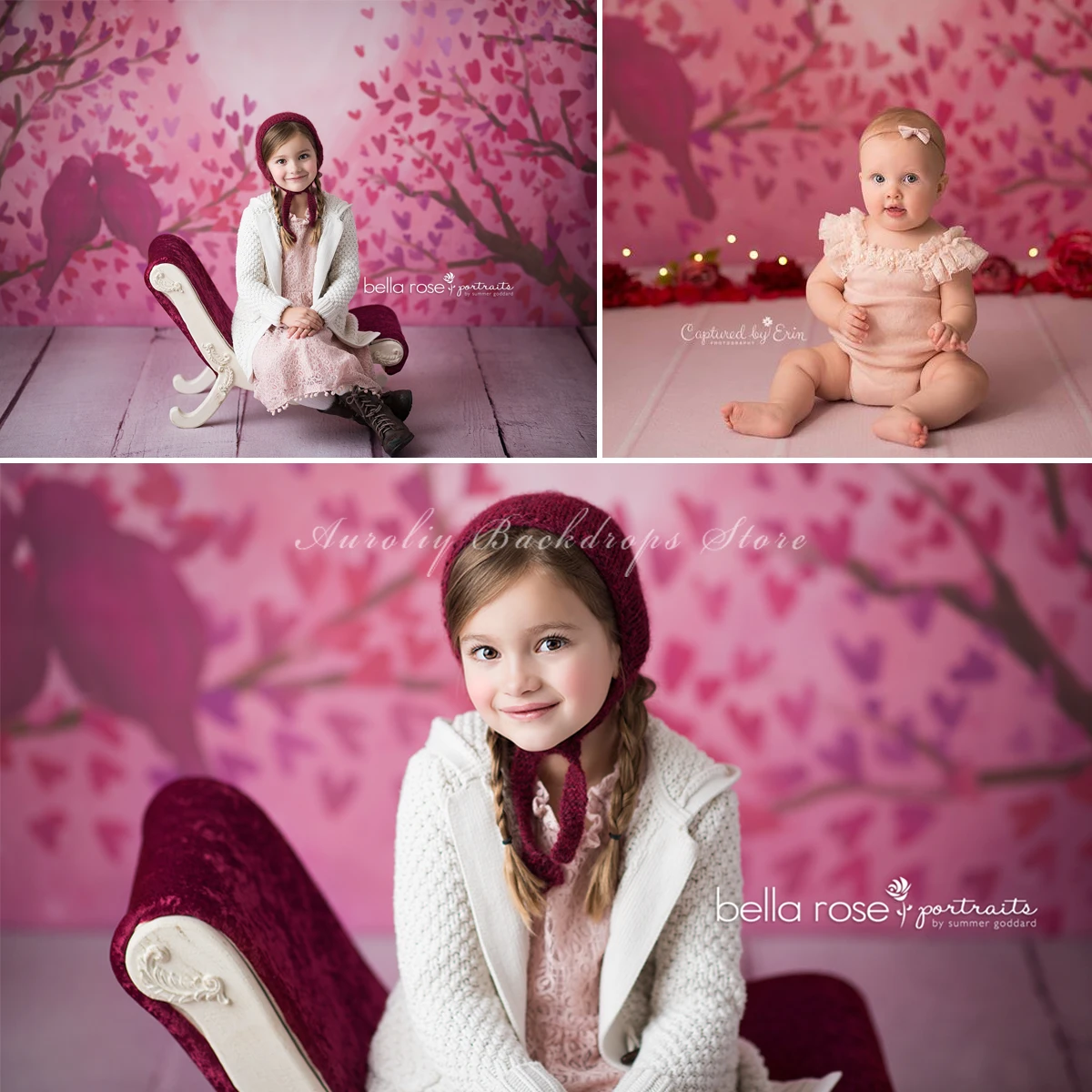 

Love Birds Backdrops Valentine's Day Adult Child Photography Props Adult Photocall Decors Pink Love Tree Background