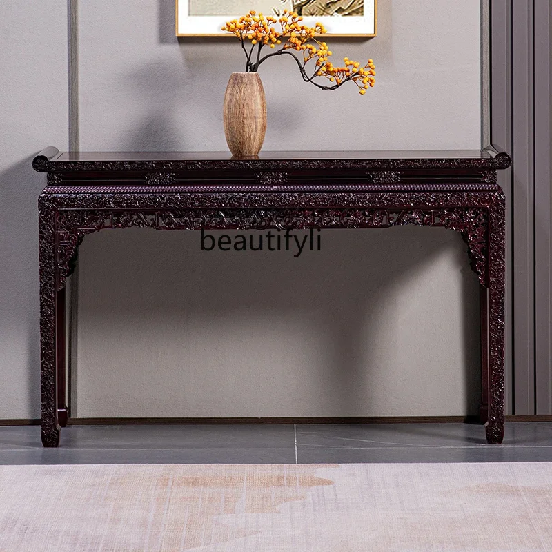 

xzzChinese classical leaflet red sandalwood all-solid wood entrance table