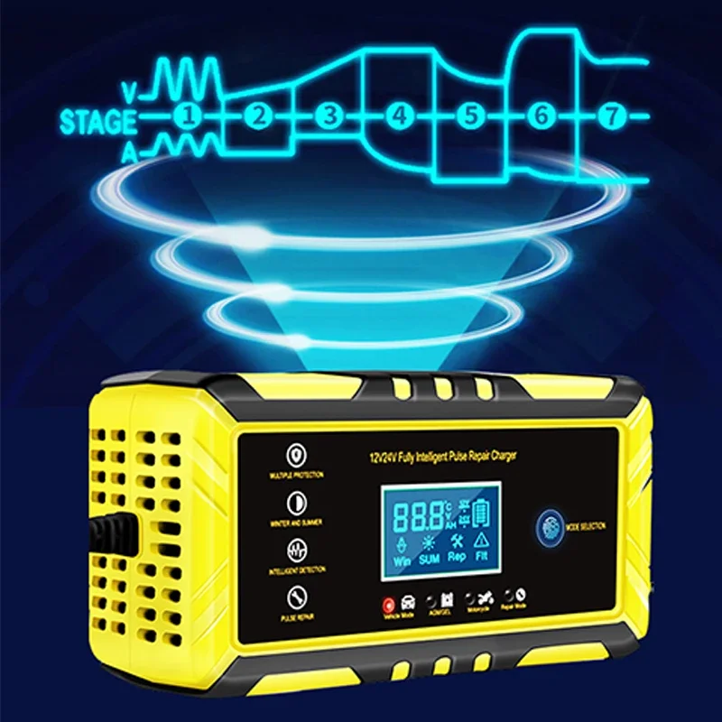 12/24V w pełni automatyczny ładowarka baterii LCD do naprawy impulsów ładowarka samochodowa 8A 6A do motocykla akumulator kwasowo-ołowiowy żel Agm