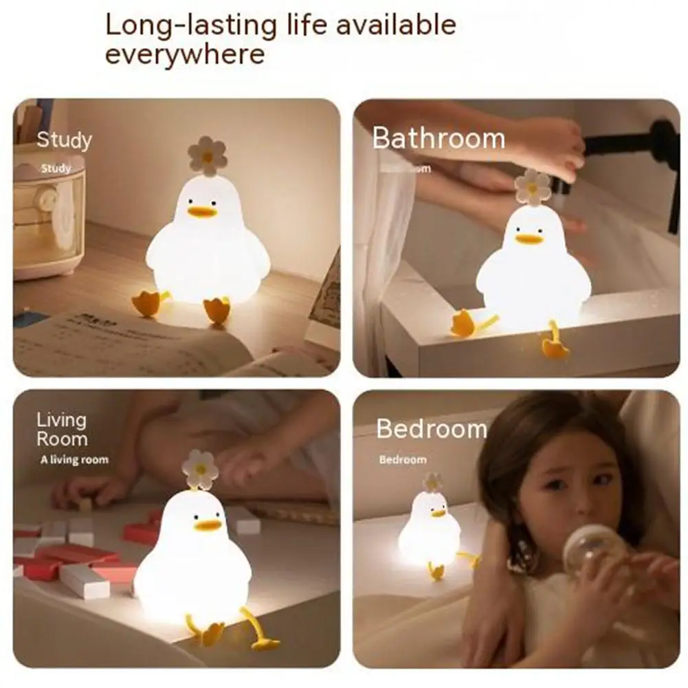 LED Night Lamp Cute Duck Cartoon Silicone Sleeping Light USB Rechargeable Touch Sensor Timing Bedroom Bedside Lamp For Kid Gift