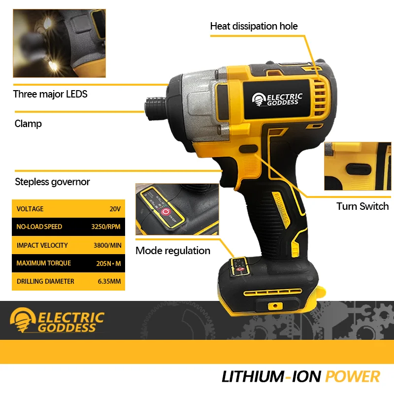 Imagem -02 - Broca de Impacto sem Fio Elétrica Chave de Fenda sem Fio Ferramenta Elétrica Recarregável para Dewalt sem Escova Bateria 20v Dcf887