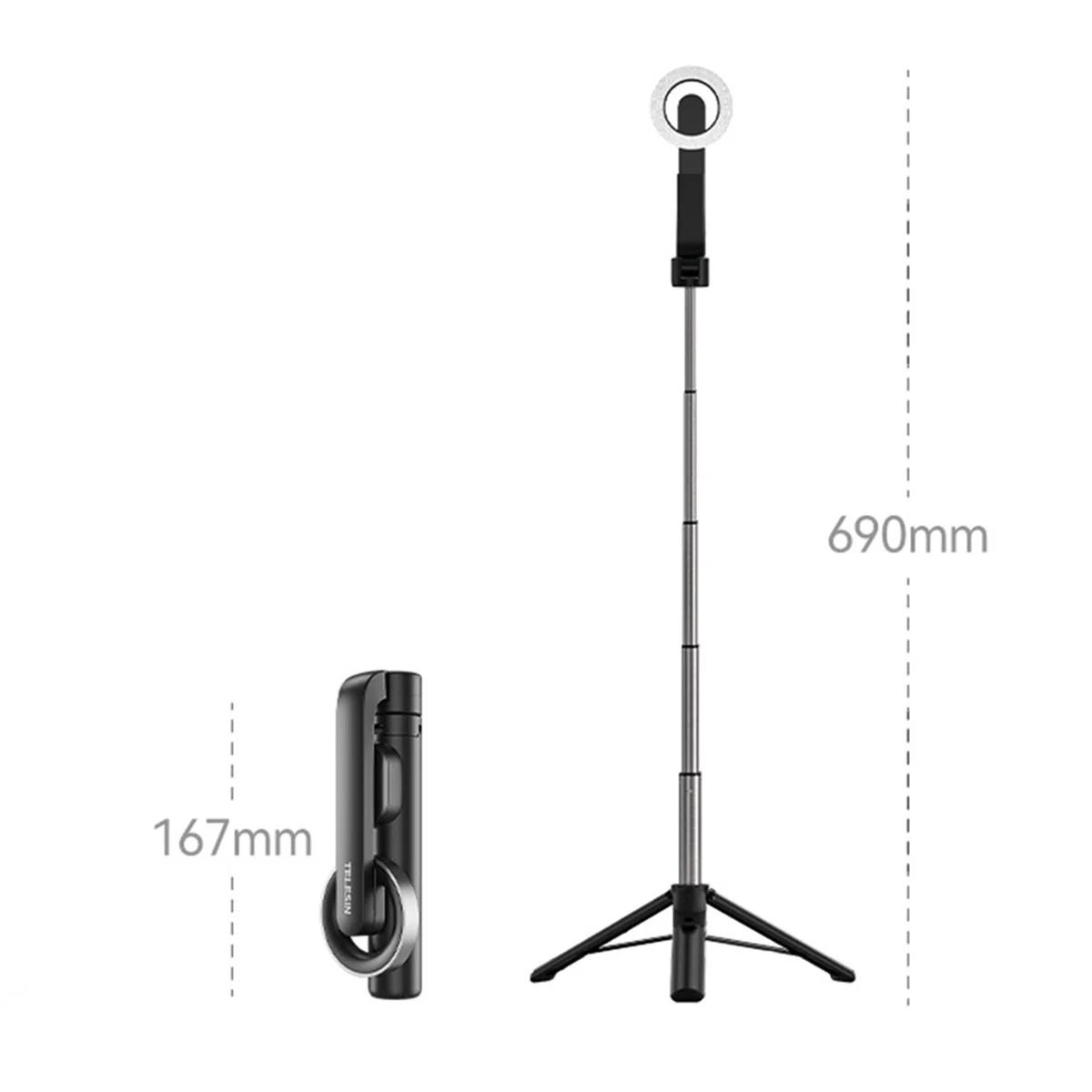 TELESIN Magnetic Selfie Stick Tripod with Remote for Cellphone for iPhone 14 13 12 Pro Max for HUAWEI XIAOMI SAMSUNG