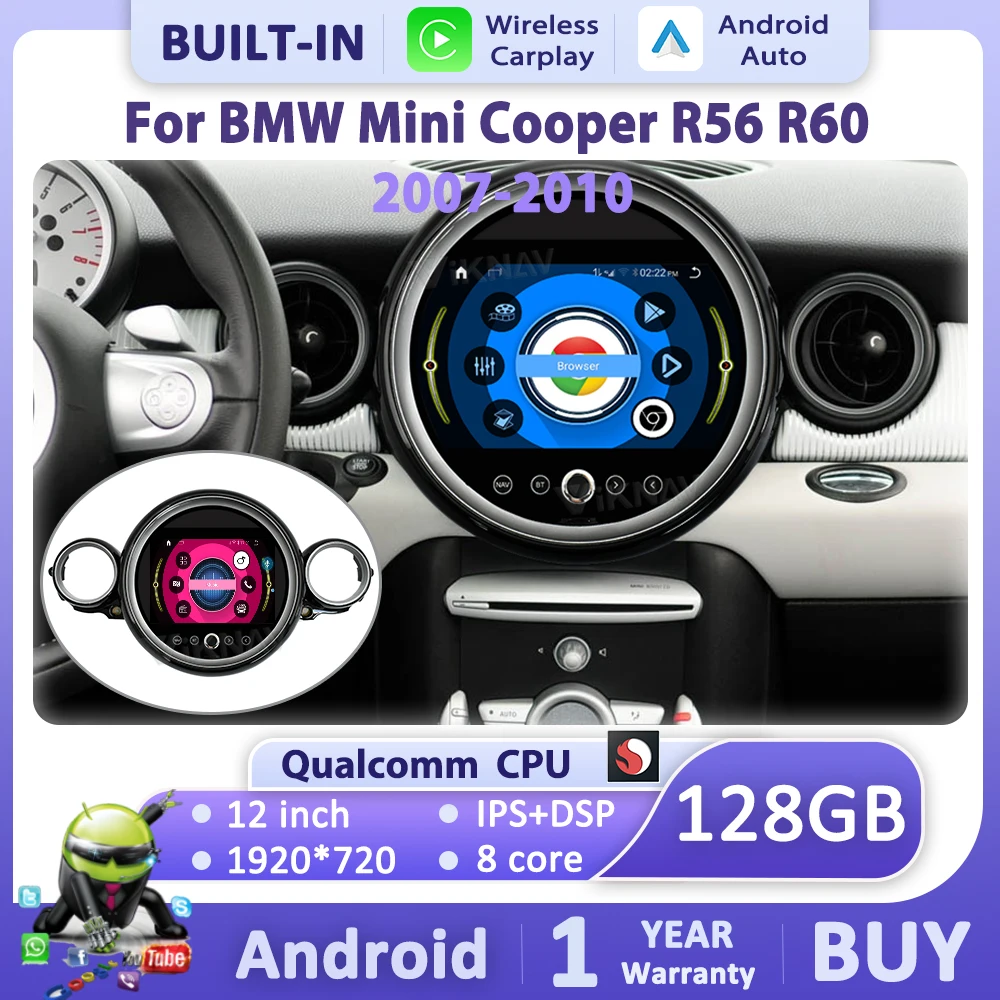 

Автомагнитола Android с DVD-плеером для BMW Mini Cooper R56 R60 2007-2010, GPS-навигация, Carplay, Android Auto, сенсорный экран