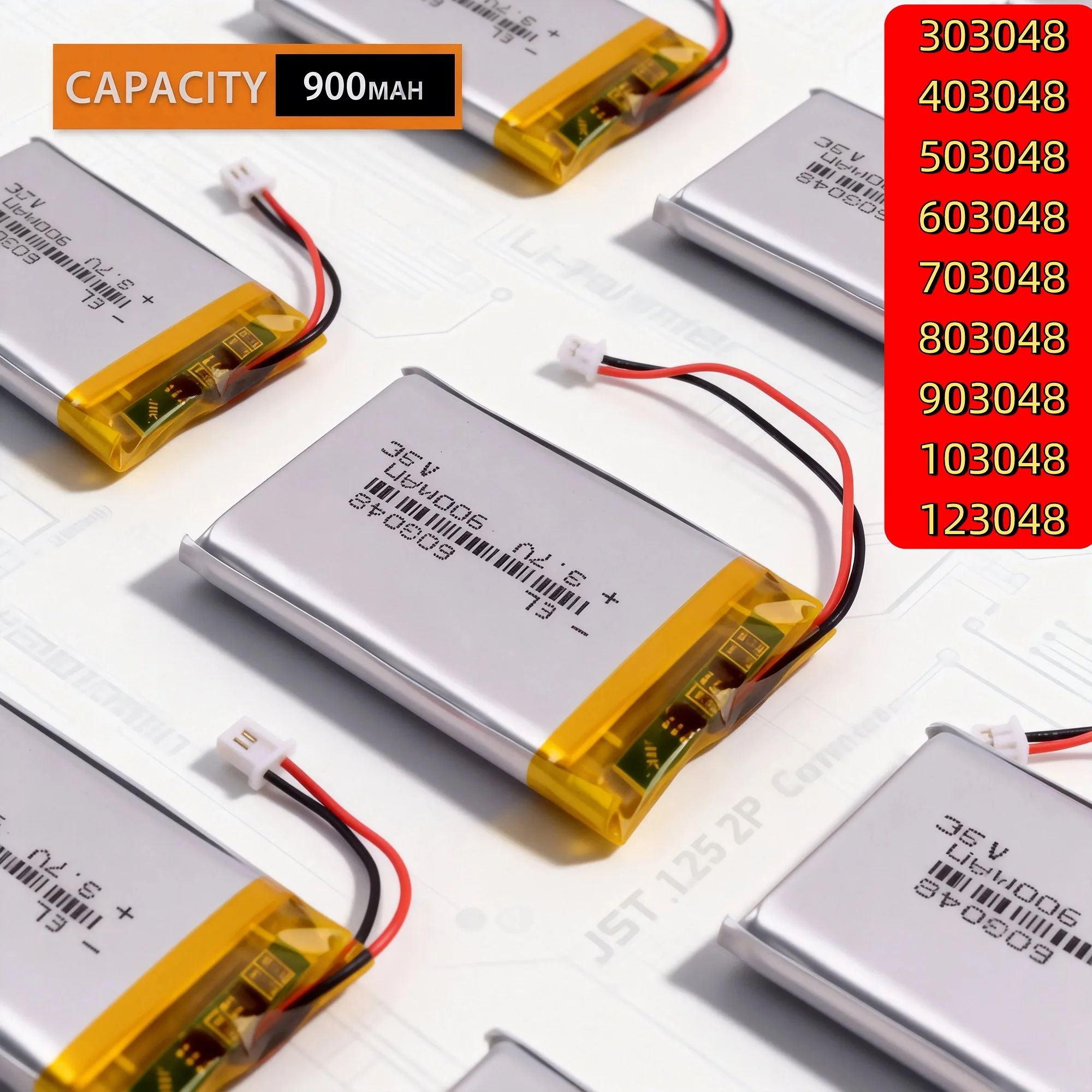 

JST 1.25 2P 3.7V 900mAh Li-Polymer LiPo Battery Bulk Pack 303048 403048 503048 603048 703048 803048 903048 103048 123048