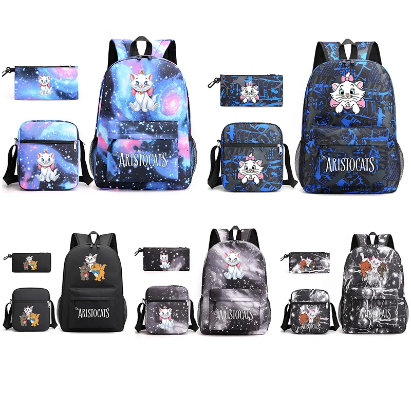 Disney-Les Aristochats Marie Cat Sacs à dos pour hommes, Cartables pour étudiants, Trousse à crayons, Sac à dos de voyage initié, Mode, 3 pièces, Ensembles