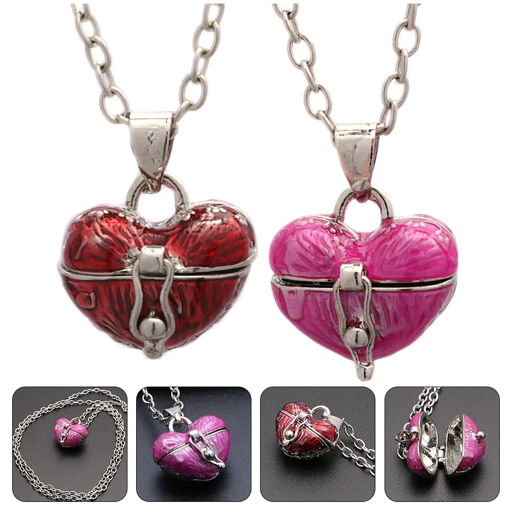 

Water Drop Small Box Pendant Copper Red Girl Necklace Matching Locket for Women Mom 2Pcs Heart Shaped Rust Resistant