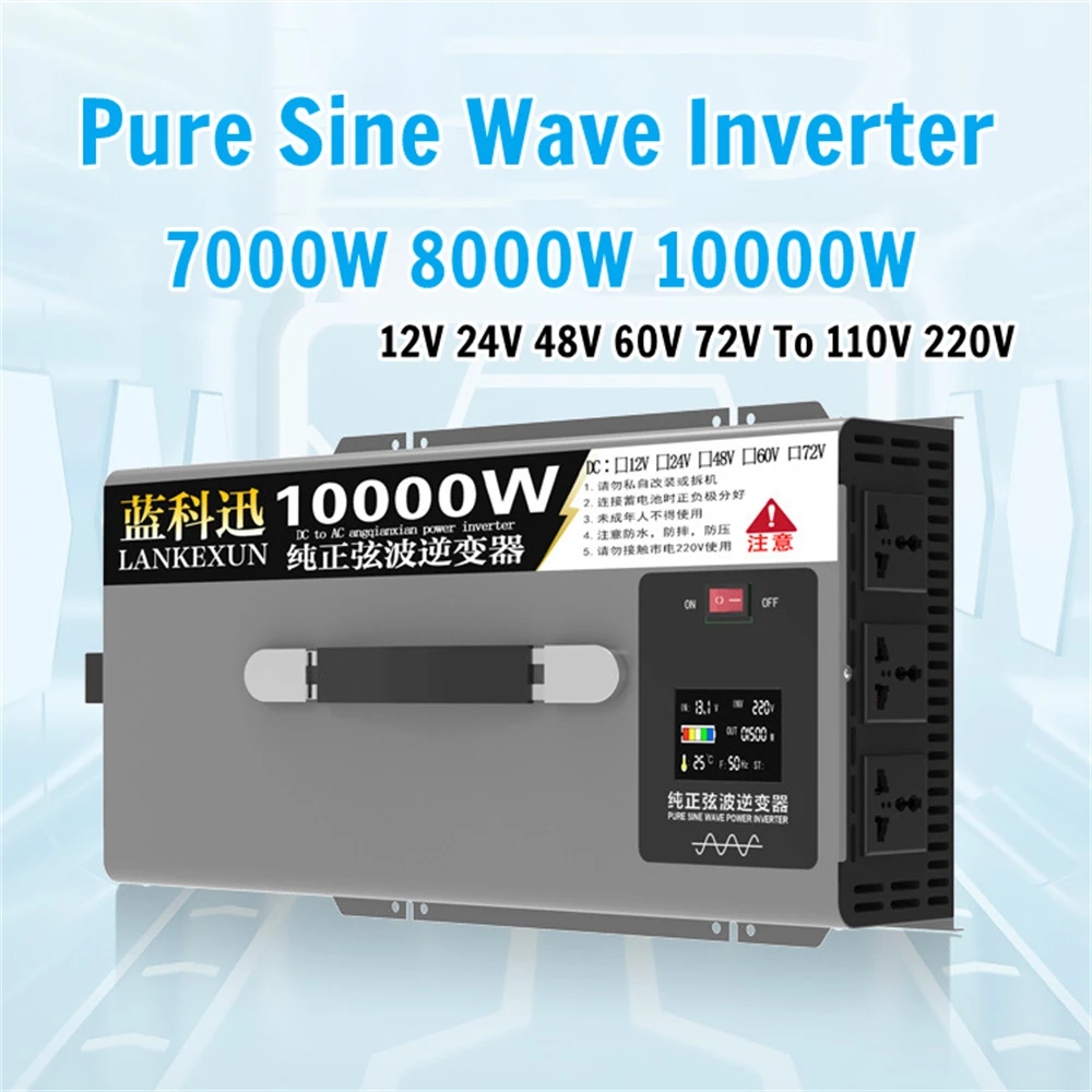 

Pure Sine Wave Inverter 7000W 8000W 10000W Power DC12V 24V 48V 60V 72V to AC220V 110V Voltage Power Converter Solar Car Inverter