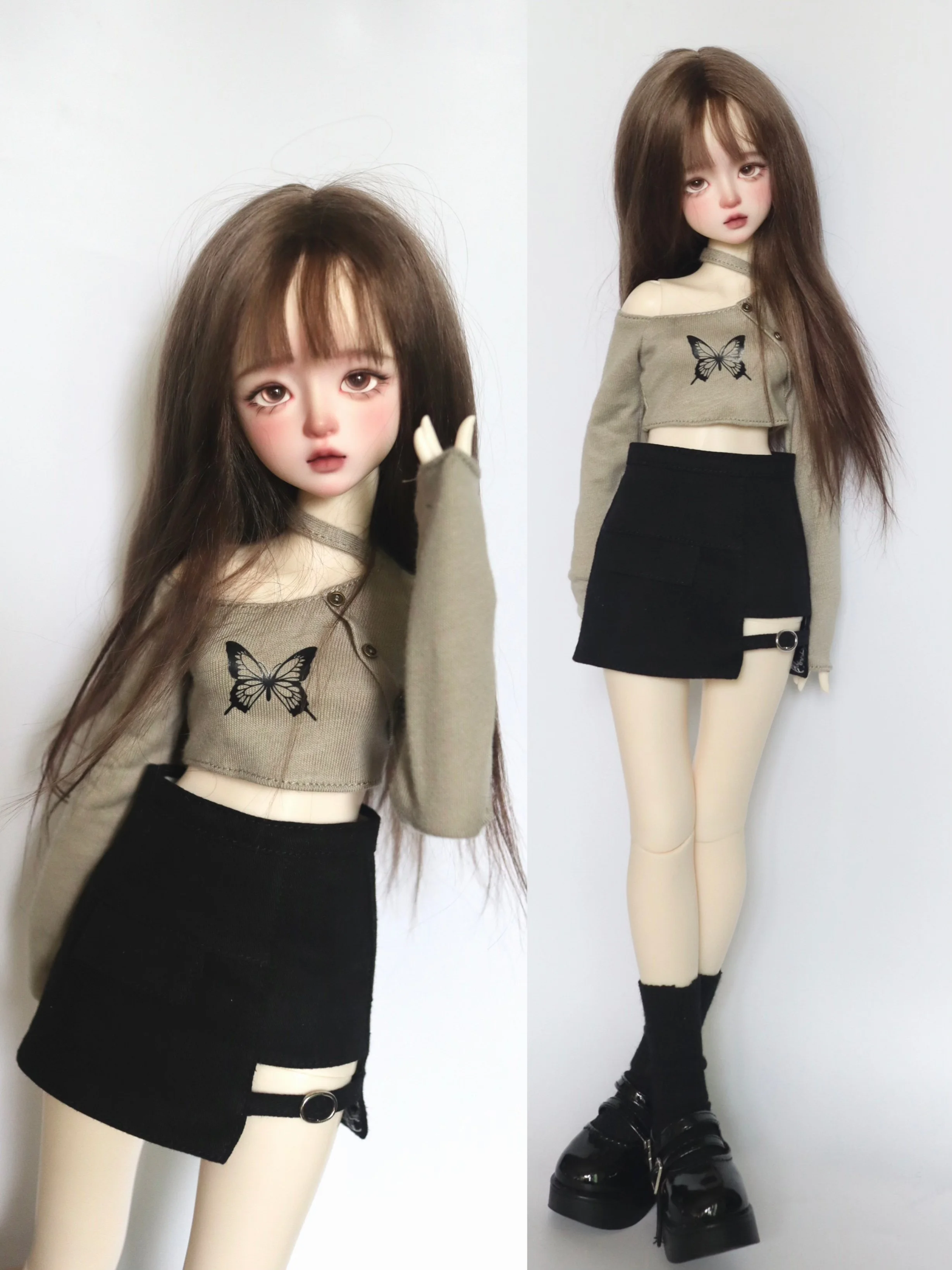 BJD (1/4 BJD Doll Clothes) Baby Clothes Off-The-Shoulder Butterfly Halter Top Neck Blouse Off-Leg Skirt Short Leg Skirt