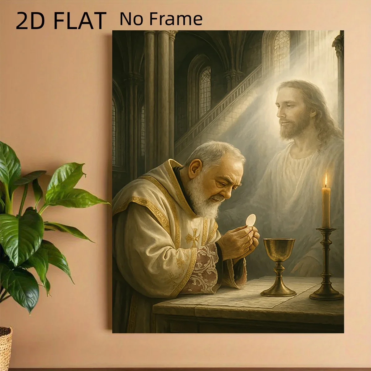 2D Flat, 2D Flat, 1pc 2DFLAT Frameless Poster Saint Padro Pio Flat Printing Canvas Painting, Ideal for Religious Wall Decor.