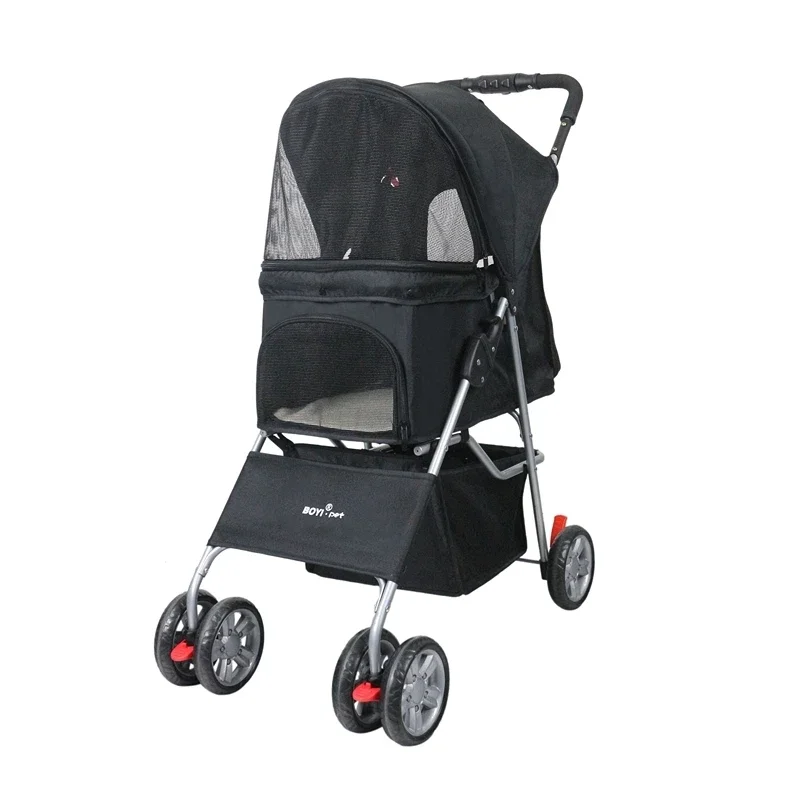 aAdvanced 4-Wheel Foldable Pet Stroller Waterproof Windproof Detachable Collapsible Oxford Cloth Metal Frame One-Button Folding
