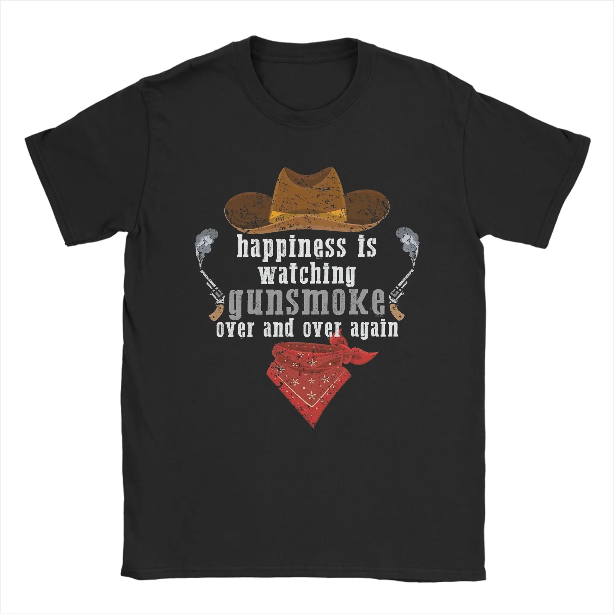 Men's Happiness Is Watching Gunsmoke Over And Over Again T Shirt  Cotton Clothes Leisure Short Sleeve Crewneck Tee Shirt T-Shirt