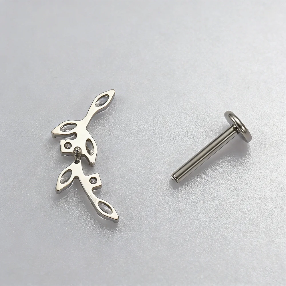 ASTM F136 Titanium Alloy Horse Eye Round Zirconia Branch Ear Cartilage Stud Fashion Jewelry Hypoallergenic Body Jewelry Unisex