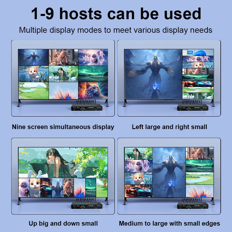 4x1 9x1 HDMI Multi-viewer Switcher Seamless 4K HDMI 4 9 Screen Real Time Multi Viewer Screen Splitter 9 in 1 out Switch Adapter