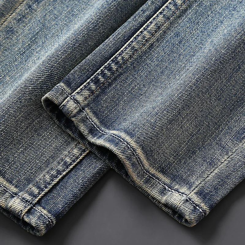 Newly Designer Fashion Men Jeans High Quality Retro Washed Blue Stretch Slim Fit Vintage Jeans Men Trousers Casual Denim Pants