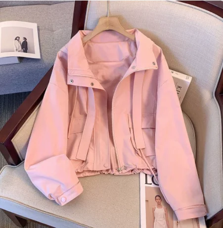 Spring super good-looking short hooded coat women loose casual thin cargo jacket top High quality coat