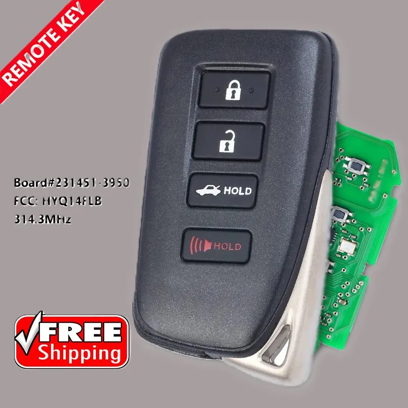 Номер платы DIYKEY: 231451-3950 HYQ14FLB 4-кнопочный багажник BTN Smart Keyless Remote Key Fob для Lexus IS300 IS350 RC300 RC350 RC F